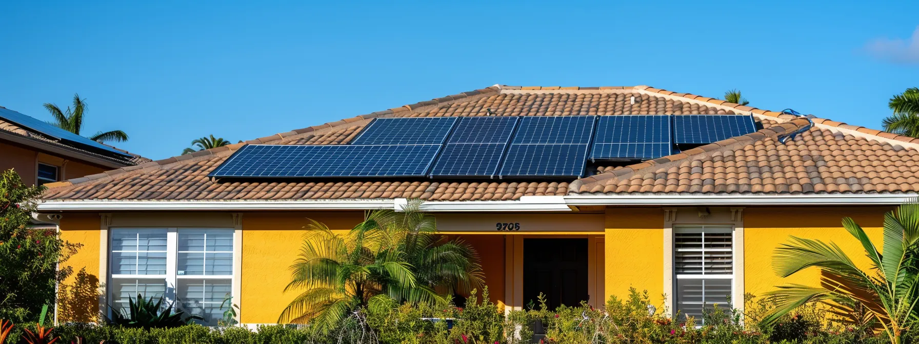a vibrant florida home basking in sunlight, crowned with sleek solar panels glistening on the roof, symbolizes energy independence and eco-friendly living against a backdrop of clear blue skies. a vibrant florida home basking in sunlight, crowned with sleek solar panels glistening on the roof, symbolizes energy independence and eco-friendly living against a backdrop of clear blue skies.