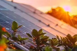 a vibrant, sunlit landscape showcasing sleek solar panels glistening on a rooftop in orlando, surrounded by a clear blue sky and lush greenery, symbolizing sustainable energy.