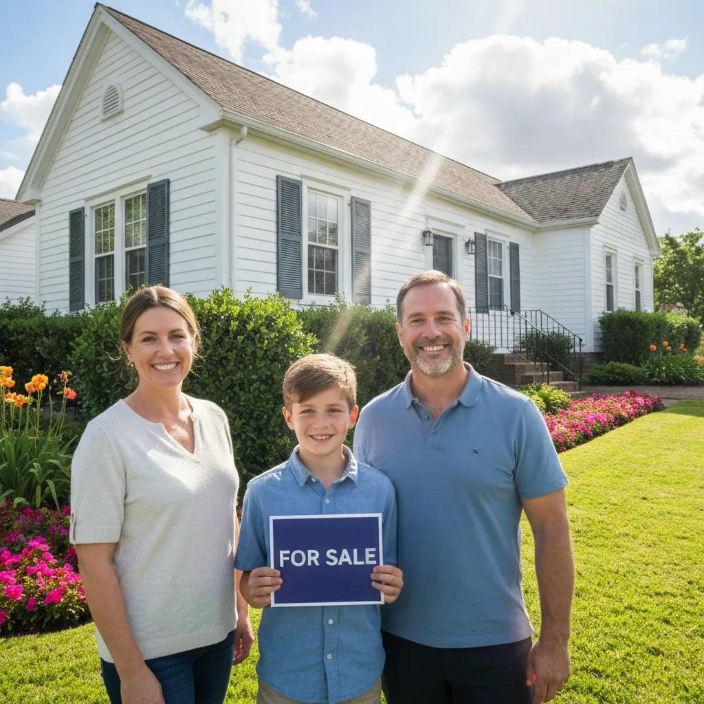 Family in front of their home with solar panels, showcasing increased property value