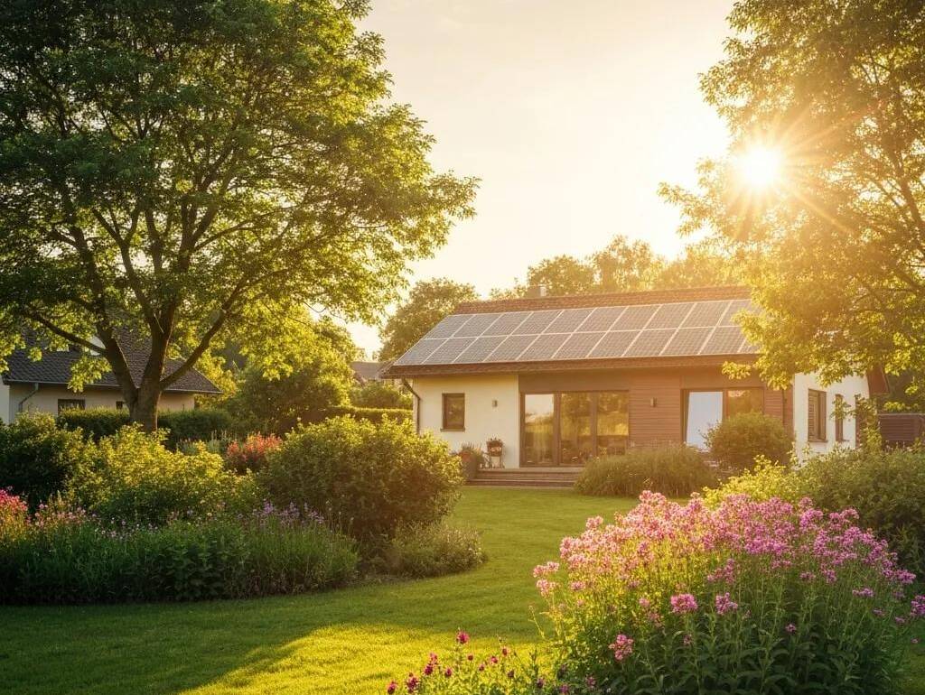 Residential home in Orlando with solar panels under clear blue skies