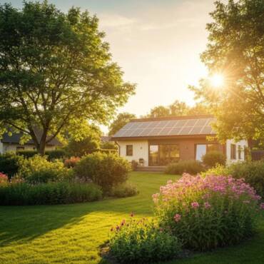 Residential home in Orlando with solar panels under clear blue skies