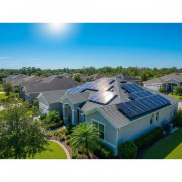 Residential home in Kissimmee, Florida with solar panels under clear blue skies